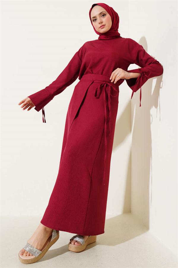 Basic 2 Piece Set with a Rope-Tie Skirt and Burgundy