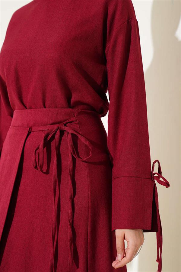 Basic 2 Piece Set with a Rope-Tie Skirt and Burgundy