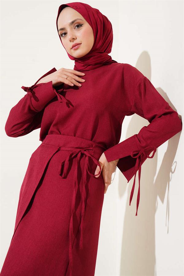 Basic 2 Piece Set with a Rope-Tie Skirt and Burgundy