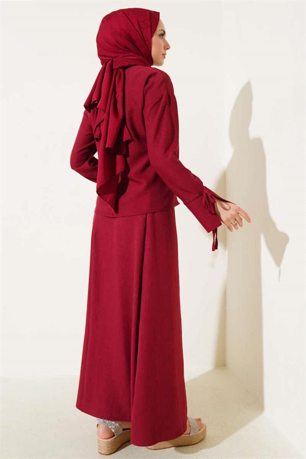 Basic 2 Piece Set with a Rope-Tie Skirt and Burgundy