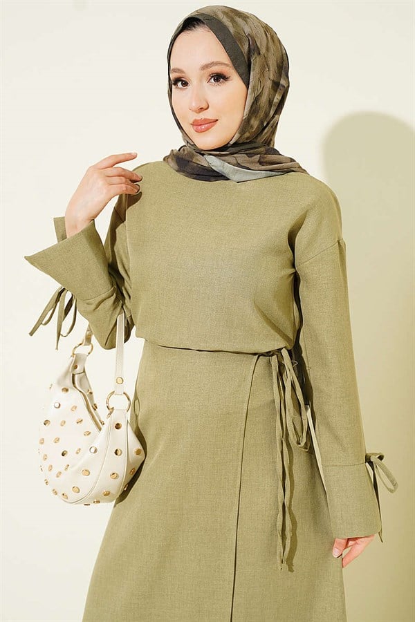 Basic 2 Piece Set with Drawstring Skirt in Light Green