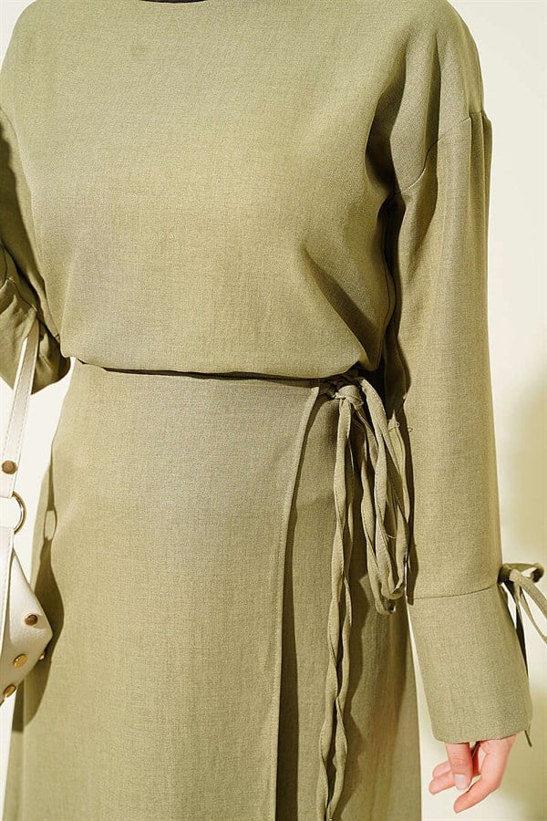 Basic 2 Piece Set with Drawstring Skirt in Light Green