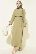 Basic 2 Piece Set with Drawstring Skirt in Light Green