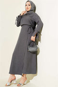Basic 2 Piece Set with Drawstring Skirt, Smoke Grey