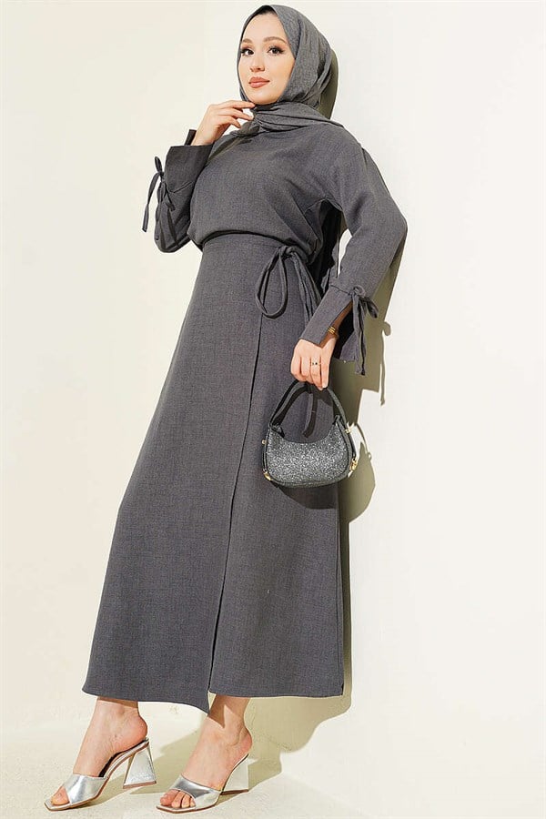 Basic 2 Piece Set with Drawstring Skirt, Smoke Grey
