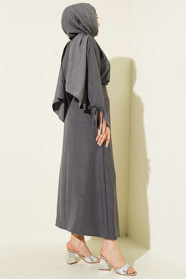 Basic 2 Piece Set with Drawstring Skirt, Smoke Grey