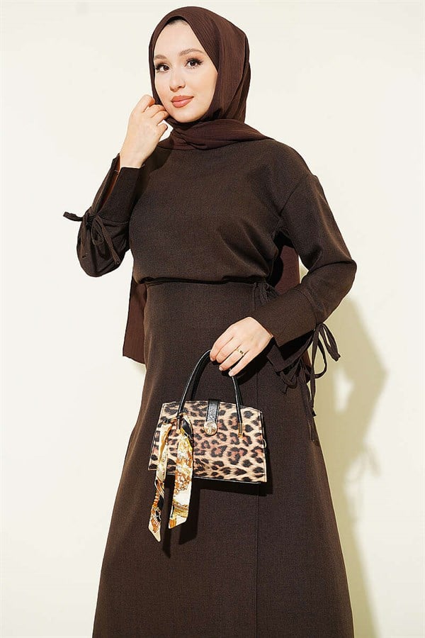 Basic 2 Piece Set with Drawstring Skirt in Coffee Brown