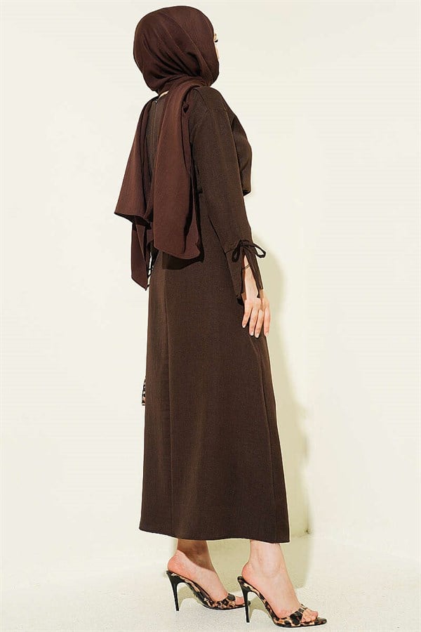 Basic 2 Piece Set with Drawstring Skirt in Coffee Brown