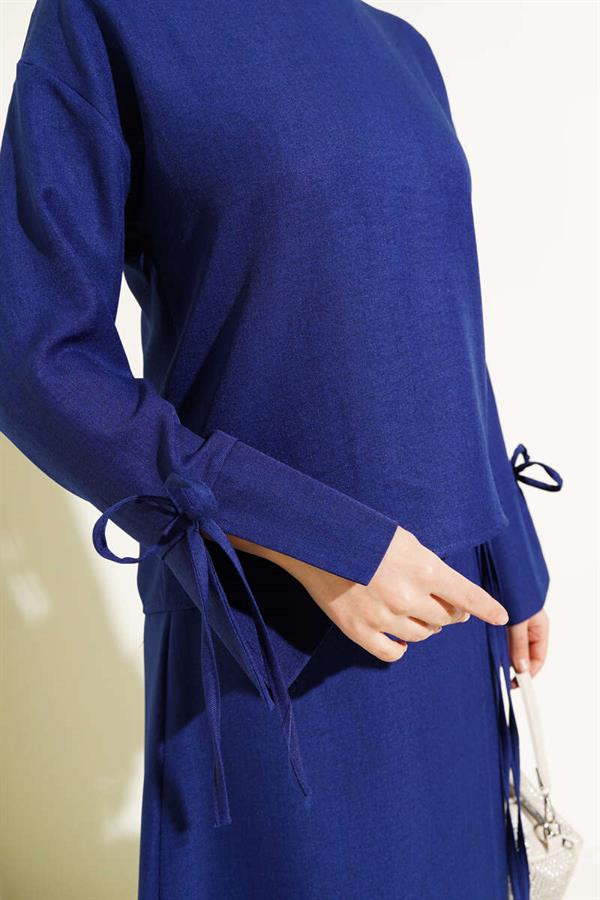 Basic 2 Piece Set with a Tied Skirt, Navy Blue