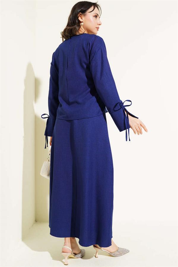 Basic 2 Piece Set with a Tied Skirt, Navy Blue