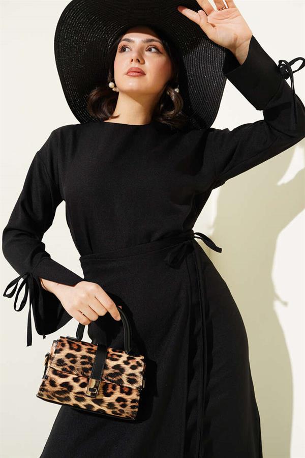 Basic 2 Piece Set with Rope-Tie Skirt in Black
