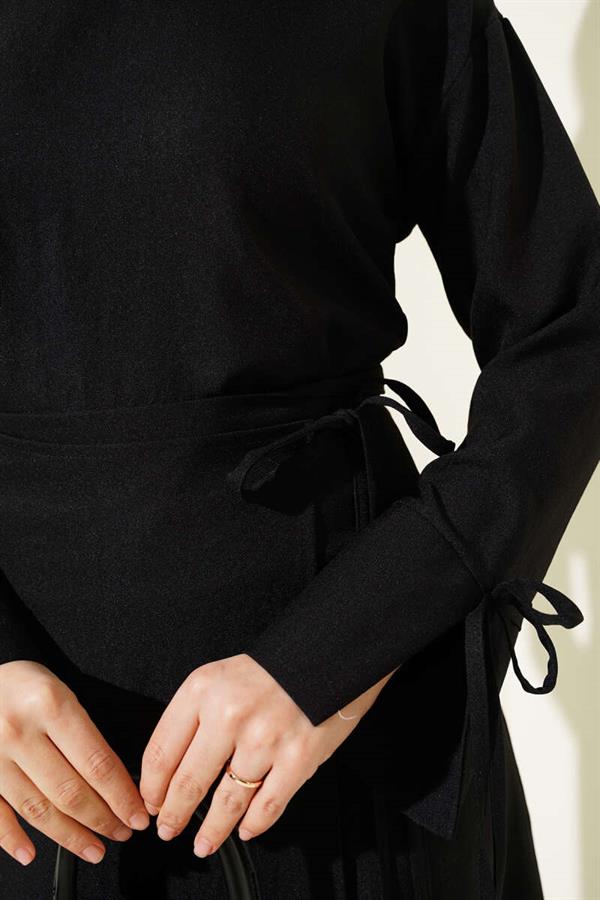 Basic 2 Piece Set with Rope-Tie Skirt in Black