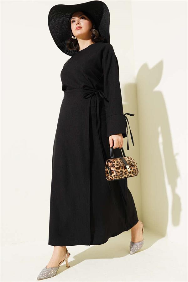 Basic 2 Piece Set with Rope-Tie Skirt in Black