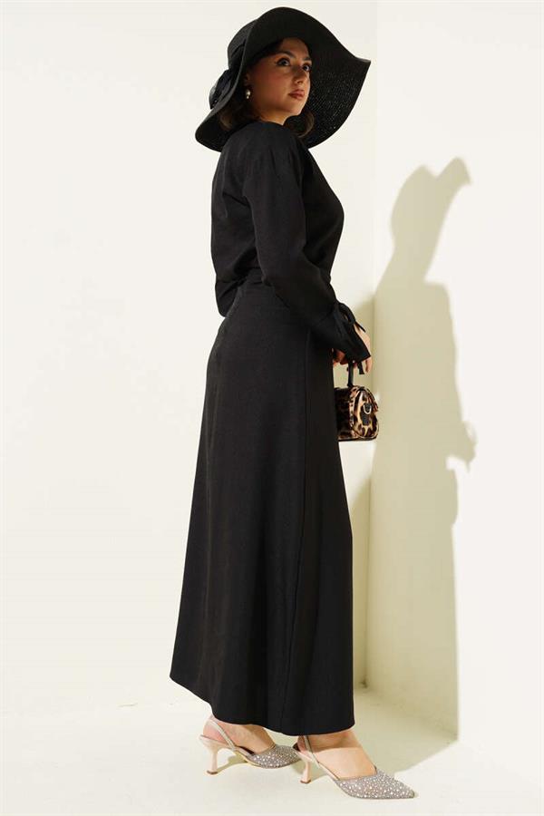 Basic 2 Piece Set with Rope-Tie Skirt in Black