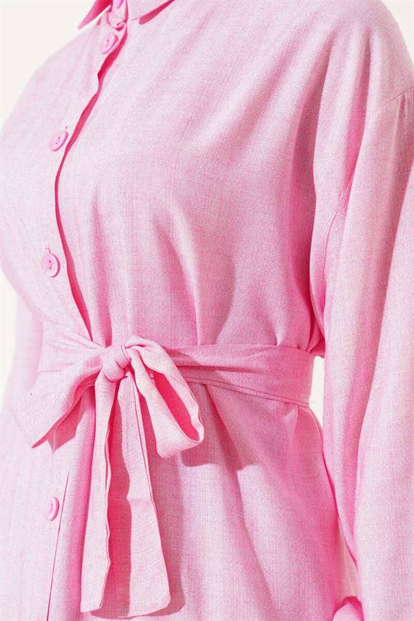  Rope Tied Front Buttoned Long Tunic Fuchsia