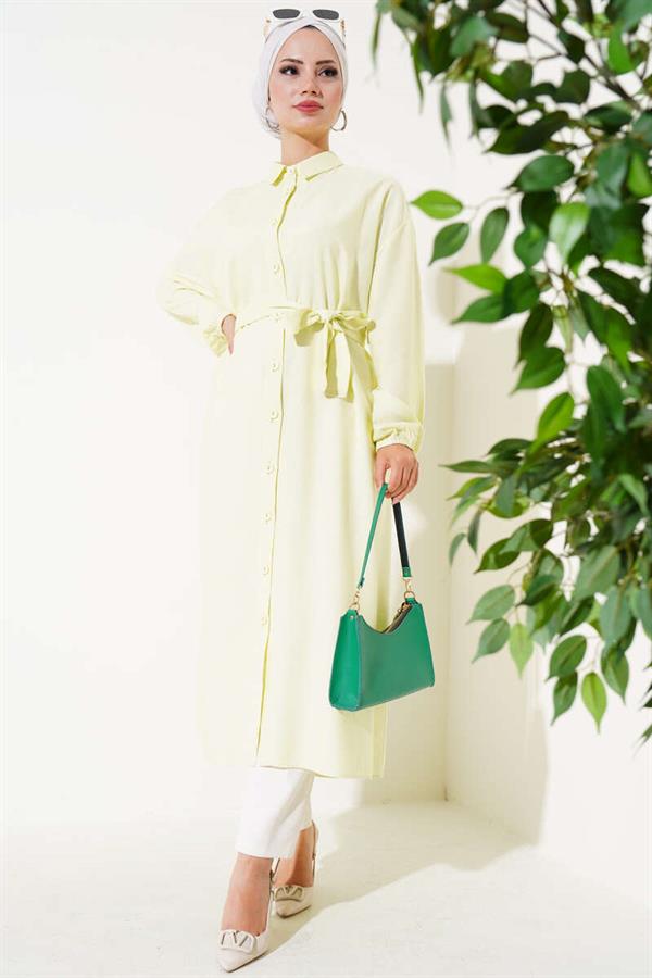  Laced Front Buttoned Long Tunic Lime