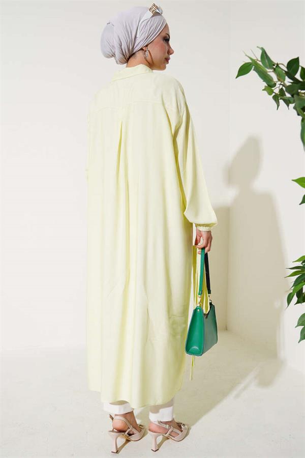  Laced Front Buttoned Long Tunic Lime