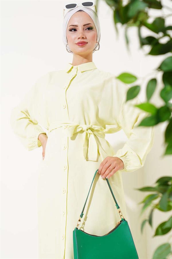  Laced Front Buttoned Long Tunic Lime