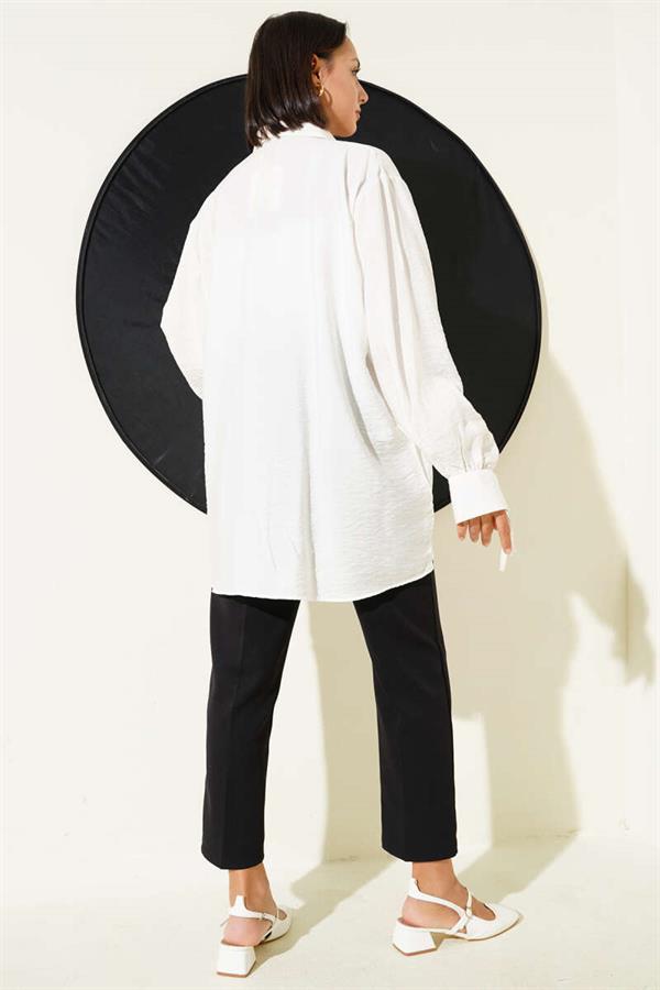 Oversized Shirt with Rope Ties, White