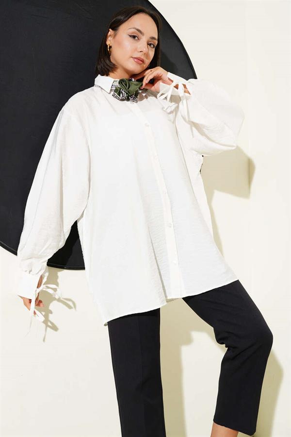 Oversized Shirt with Rope Ties, White