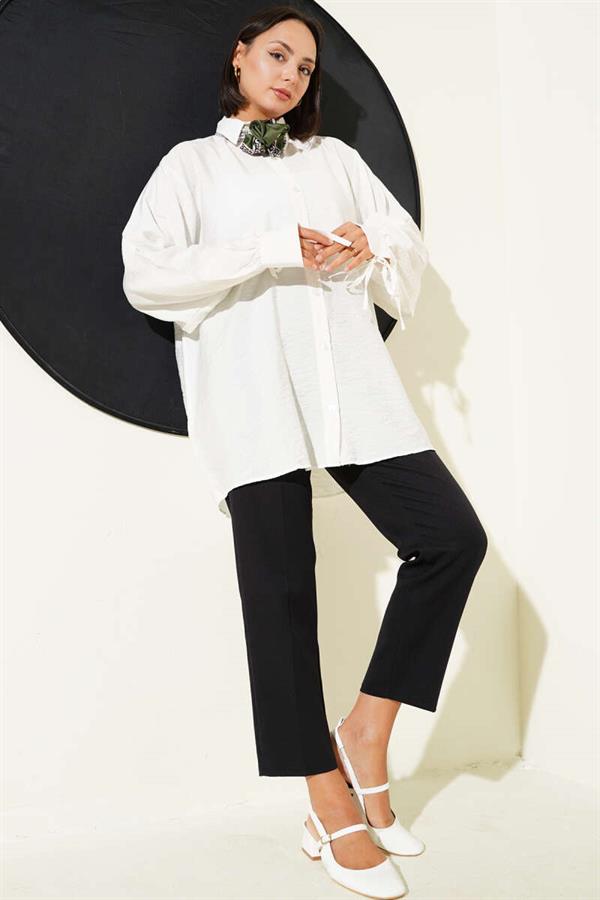 Oversized Shirt with Rope Ties, White