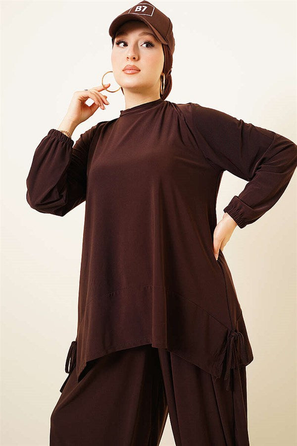 Sandy 2 Piece Set with Drawstring Trousers, Coffee