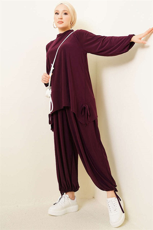 Sandy 2 Piece Set with Drawstring Trousers, Plum