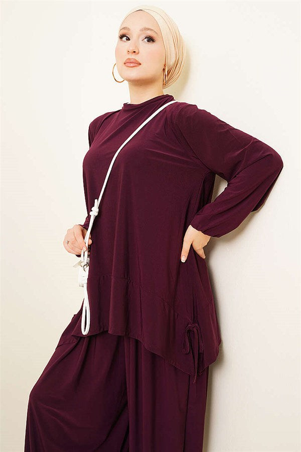 Sandy 2 Piece Set with Drawstring Trousers, Plum