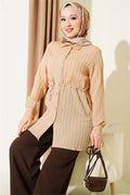 Lace-up Stone Button Shirt Latte