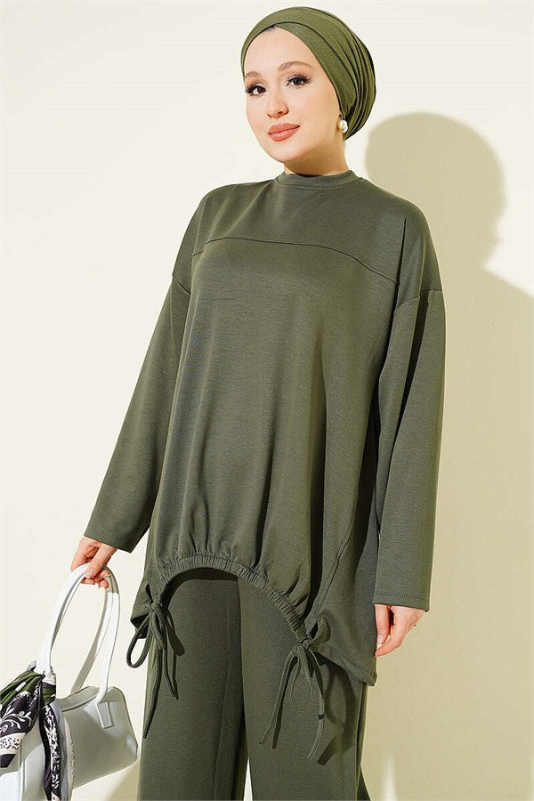 Drawstring Two-Piece Set in Khaki