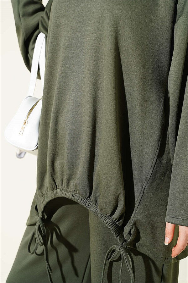 Drawstring Two-Piece Set in Khaki