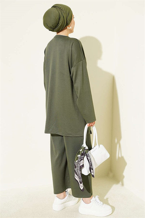 Drawstring Two-Piece Set in Khaki