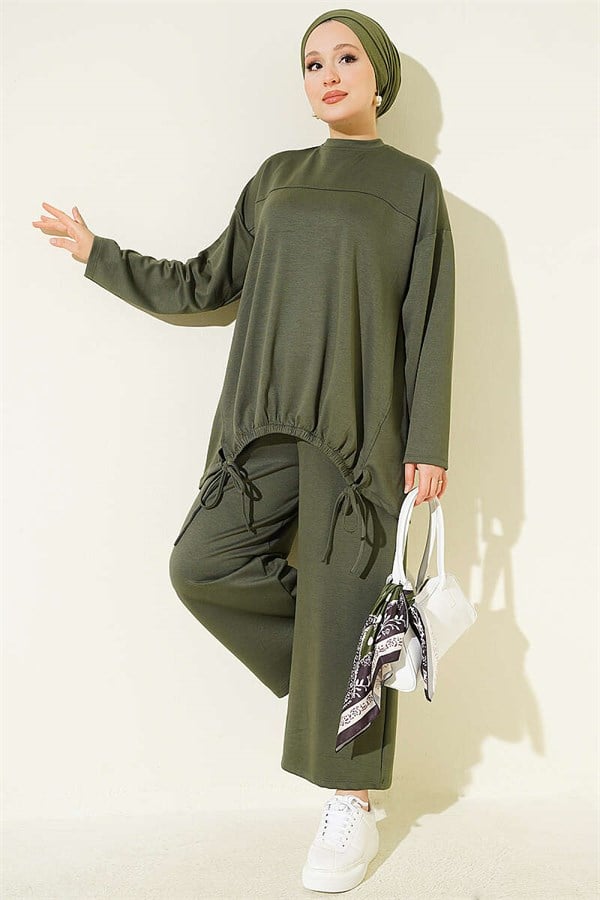 Drawstring Two-Piece Set in Khaki