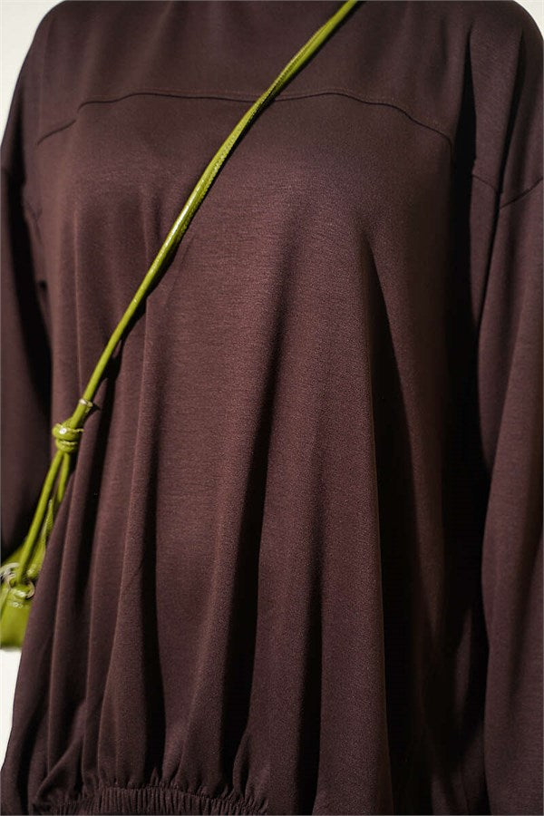 Drawstring Two-Piece Set in Coffee Brown