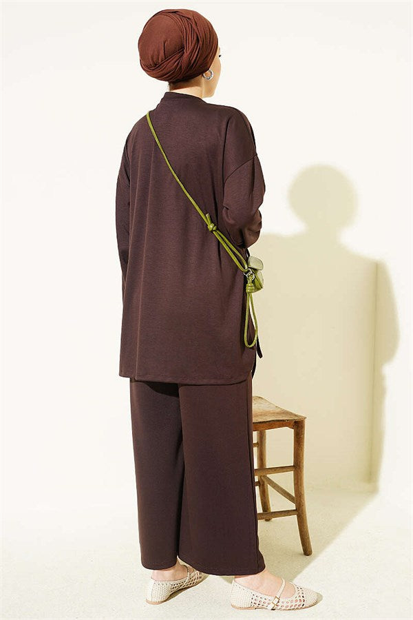Drawstring Two-Piece Set in Coffee Brown