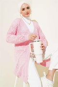 Pink Patterned Knit Cardigan with Tie Back