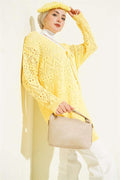 Patterned Knit Cardigan with Tie Closure, Yellow