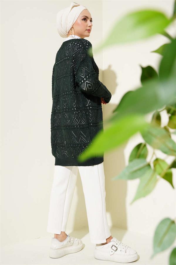 Emerald Patterned Knit Cardigan with Tie Back