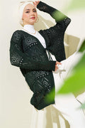 Emerald Patterned Knit Cardigan with Tie Back