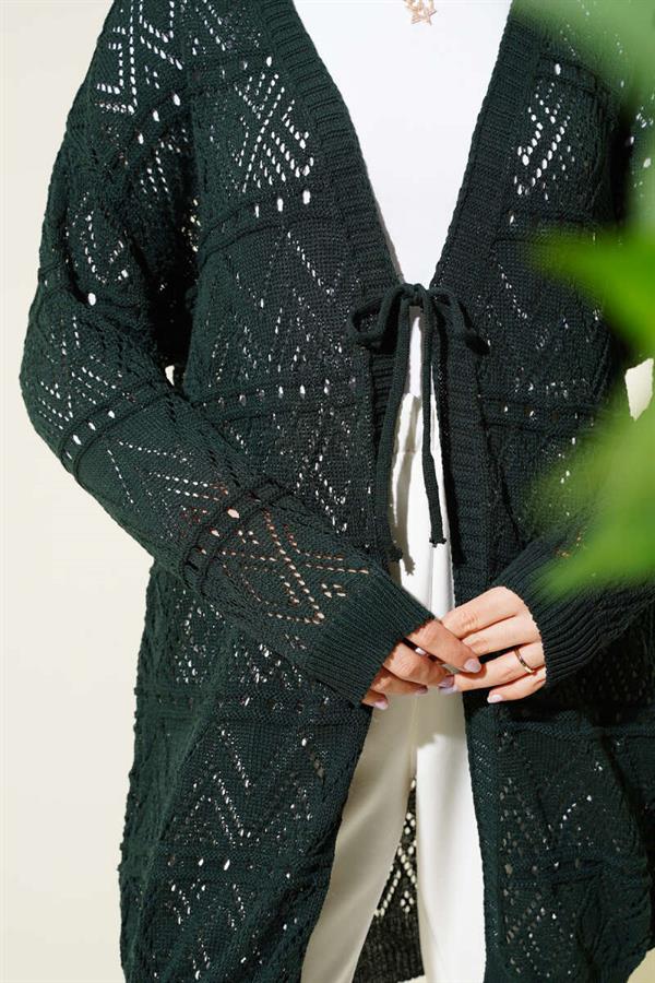 Emerald Patterned Knit Cardigan with Tie Back