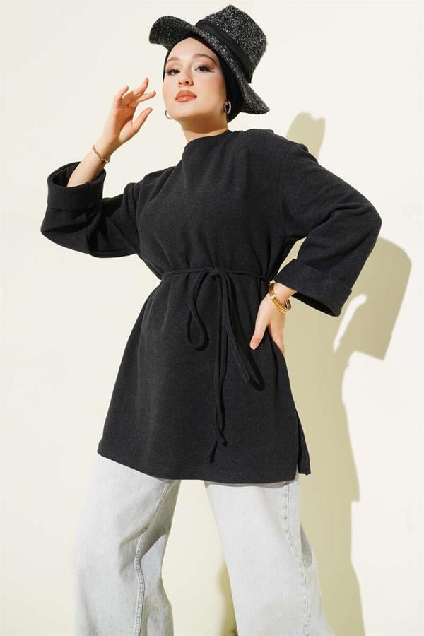 Rope-Tied Corduroy Tunic Anthracite
