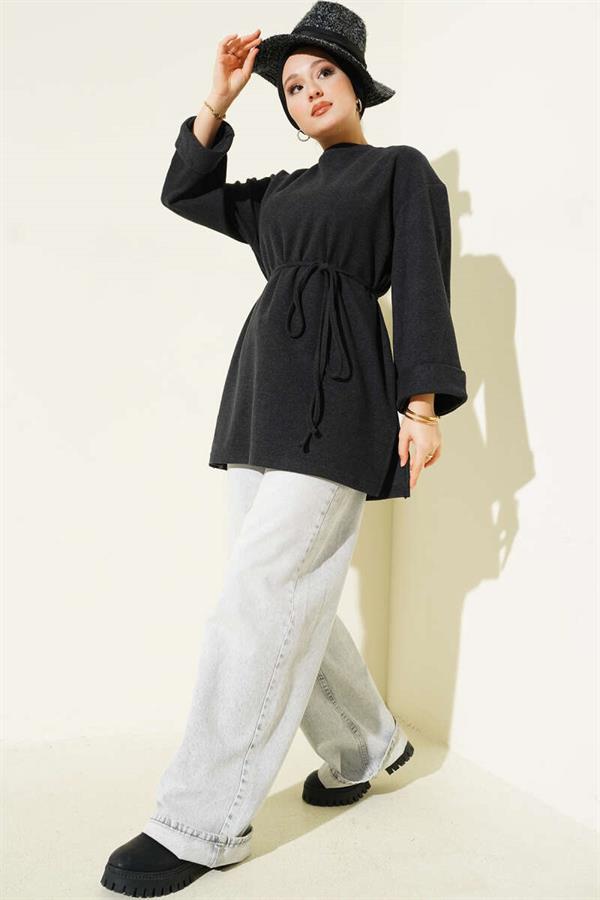Rope-Tied Corduroy Tunic Anthracite