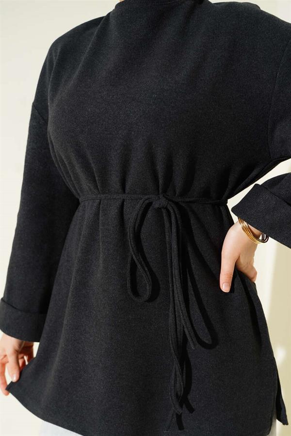 Rope-Tied Corduroy Tunic Anthracite