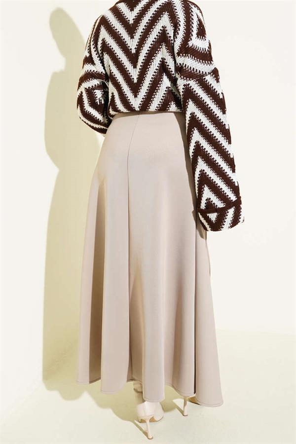 Rope Tied Flared Scuba Skirt Beige