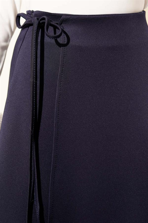 Flared Scuba Skirt with Rope Tie Navy Blue