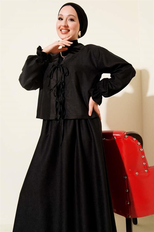 2 Piece Set with Drawstring and Elasticated Cuffs, Black