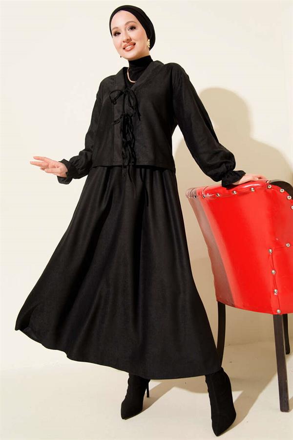 2 Piece Set with Drawstring and Elasticated Cuffs, Black
