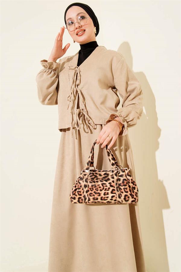 2 Piece Set with Elasticated Sleeves and Drawstring Tie