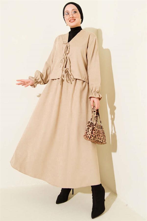 2 Piece Set with Elasticated Sleeves and Drawstring Tie
