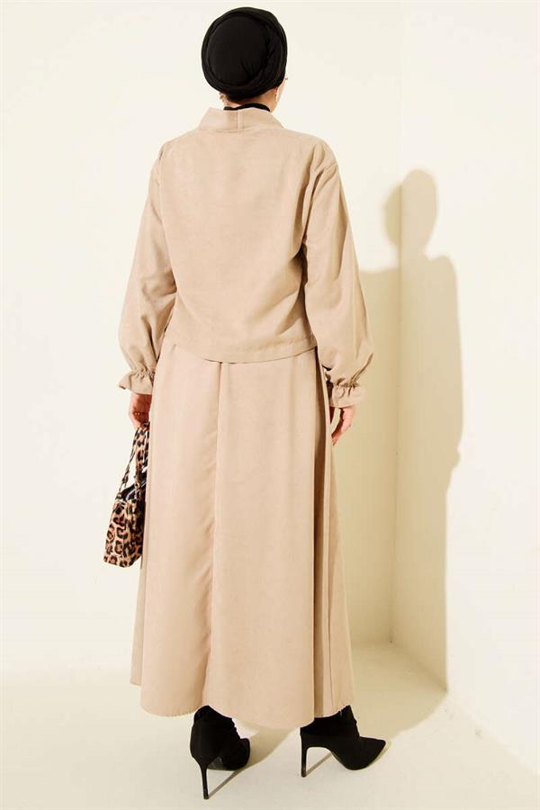 2 Piece Set with Elasticated Sleeves and Drawstring Tie
